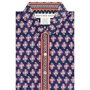 NEW Gretchen Scott Boyfriend Shirt - SMALL - Navy Blue Wonderful Wisteria Print